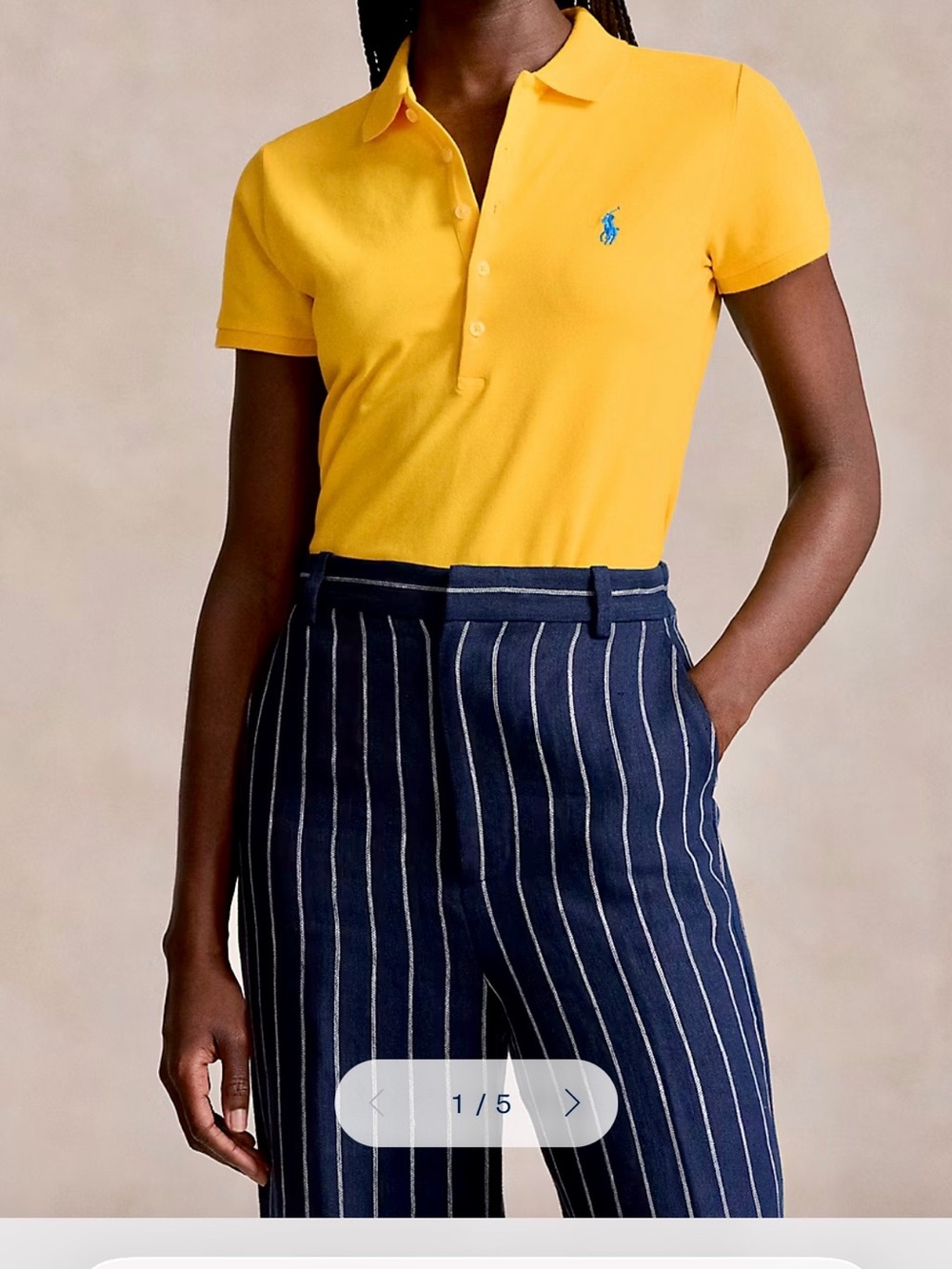 Women Ralph Lauren Yellow Polo Slim Fit with Blue Pony Embroidery - Picture 2 of 6